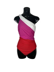 Summersalt Swimsuit Womens Size 12 Colorblock One Shoulder Red Pink White Swim - Picture 1 of 6