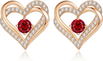 Aretes con corazón Forever Love para mujer, corazón de piedra de nacimiento de plata de ley 925 Foto 1 de 4