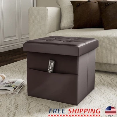 Collapsible Storage Ottoman Cube W/ Pocket Living Room Bedroom Indoor Use - Image 1 of 4