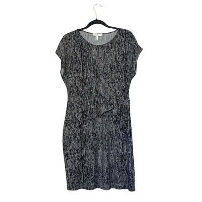 Halston Dress Womens Medium Abstract Tie Waist Stretch Knit Short Sleeve - Image 1 of 4