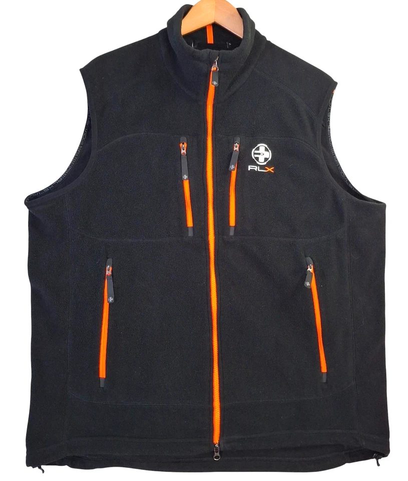 Chaleco RLX Ralph Lauren Para Hombres Extra Grande Negro Polar Cremallera Completa Golf Naranja Acentos Foto 1 de 4