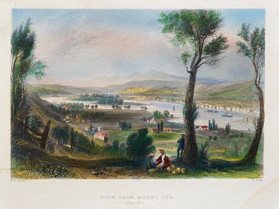 Impresión antigua de 1837; vista desde el Monte Ida cerca de Troya, Nueva York EE. UU. después de Bartlett Foto 1 de 2