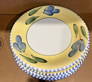 3 Maxam Mediterranean 10.25" Dinner Plates Hand Painted Yellow &Blue Floral - Picture 1 of 4