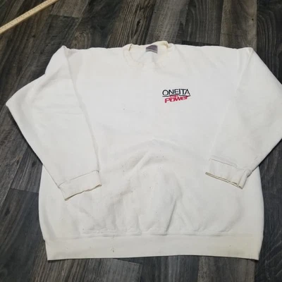 Sudadera De Colección Oneita The Power Brand Logo Blanca Cuello Redondo Talla XL (Manchada) Foto 1 de 4