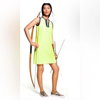 Vestido recto sin mangas J Crew amarillo neón ribete geométrico talla 10 Foto 1 de 4