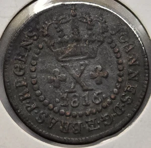 1816-R Brazil 10 Reis EXTRA FINE Coin - Rare 200+ Year-Old S. American Gem! - Picture 1 of 2