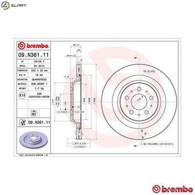 2x BRAKE DISC 09.N361.11 FOR TESLA - Image 1 of 4