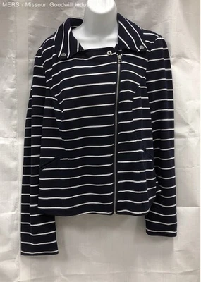 Chaqueta Lane Bryant Talla 18 Mujer Plus Azul Marino Rayas Cremallera Asimétrica Foto 1 de 4
