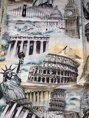 Travel Tourist Europe Rome Cotton Fabric Robert Kaufman Pisa Rome London - Image 1 of 4