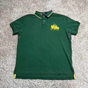 Camisa Polo Ralph Lauren Para Hombres Extra Grande Verde Amarillo Ajuste Personalizado Grande Doble Pony - Imagen 1 de 12