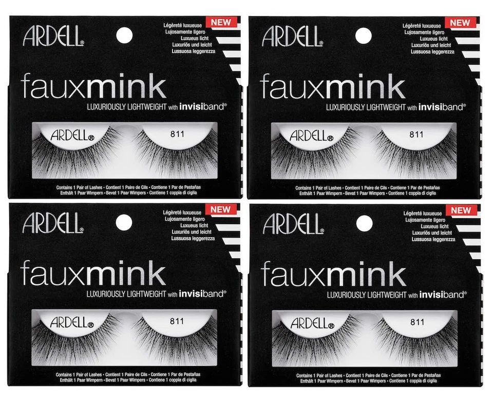 4 PACK ARDELL FAUX MINK LIGHTWEIGHT FALSE EYE LASHES INVISIBAND - BLACK (811) - Image 1 of 1