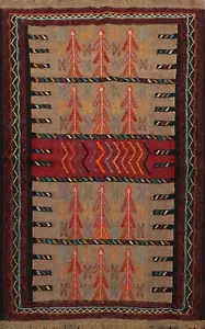 4'x6' Hand-Woven Geometric Kilim Wool Area Rug Oriental Traditional Foyer Carpet - Picture 1 of 12