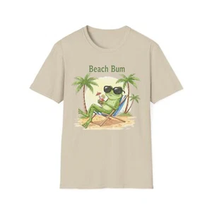 Beach Bum Frog T-Shirt, Tropical Frog Tee, Vacation Shirt, Summer Beachwear - Picture 1 of 32