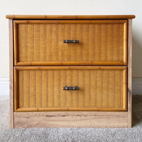 Boho Chic Wood Grain Laminate Faux Bamboo & Wicker Nightstand Cover