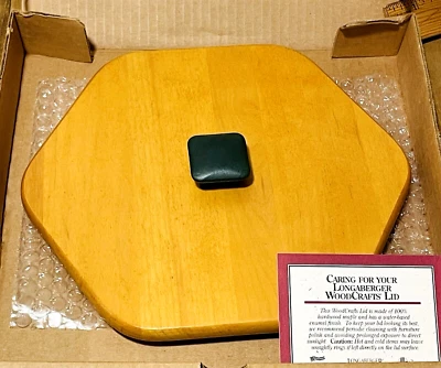 Longaberger Woodcrafts Snowflake 6-Sided Lid 9" Green Knob Hexagon 1997 NEW NIB - Image 1 of 4