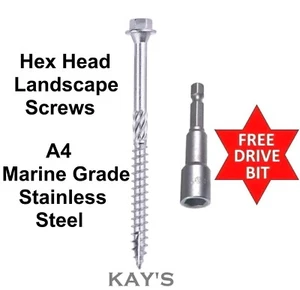 HEXAGON HEAD LANDSCAPE SCREWS A4 STAINLESS STEEL SLEEPER DECKING TIMBERFIX INDEX - Picture 1 of 2