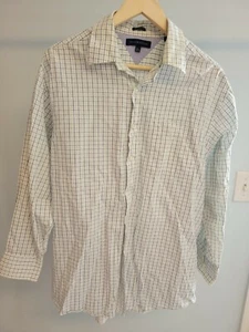 Tommy Hilfiger Button Up Mens 16.5 32 33 Long Sleeve Green White Blue Check - Picture 1 of 6