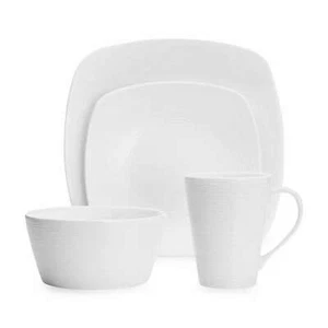 NEW Noritake  White on White  Swirl Square 4 Piece Dinnerware Set For One - Picture 1 of 2