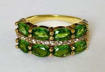 Anillo Vintage Cromo Verde Diópsido Racimo Oro Vermeil Plata Esterlina Talla 9 Foto 1 de 4