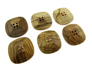 Square Four Hole Beige Wooden Buttons - Made From Olive Wood - 6 Pcs Pack -CW9 - Picture 1 of 13