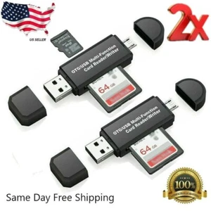 2pk Micro USB OTG to USB 2.0 Adapter SD/Micro SD Card Reader w/ Standard USB M - Picture 1 of 13
