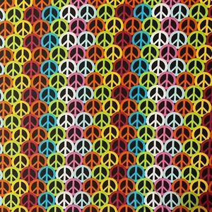 Boho Peace to All Peace Sign Multicolour Sewing Quilting Cotton Fabric 1/2 Yard - Picture 1 of 2