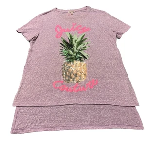 Juicy Couture Women's size Large Sequins Pineapple Print High Low T-Shirt - Picture 1 of 7