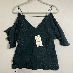 Zara JACQUARD TOP ZW COLLECTION - Gr. M - Petrolblau - Bild 1 von 10