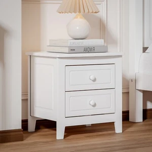 Nightstand Wooden Bedside Table Side Table End Table w/ 2 Drawers White/Walnut - Picture 1 of 28