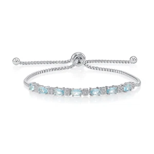 Pulsera Tenis Plata de Ley 925 Sólida Aguamarina Circonita Cúbica Ajustable - Imagen 1 de 8