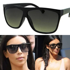 Oversized Large XL Big Sunglasses Kim Square Flat Dark Celebrity Womens Black L - Picture 1 of 4
