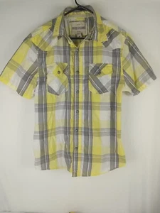Ditch Plains Mens Yellow/White/Gray Plaid Snap Button Down Shirt Sz L - Picture 1 of 8