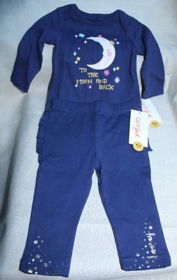 CAT & JACK, BABY, 0/3 & 3/6 MONTH, 2 PIECE OUTFIT, DARK NAVY, GOLD, MOON THEME - Image 1 of 4