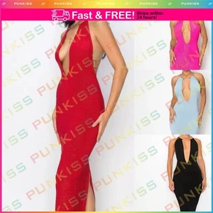 Women's Solid DEEP V-Neck Strapless Party Prom Trim Bodycon Long Dress Clubwear - Picture 1 of 10
