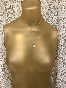925 Sterling 15.5" Chain Necklace 2.75" Drop Design Clear Crystal Teardrop w Acc - Picture 1 of 7