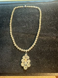 VTG Necklace Rhinestone Silver Tone Formal Elegant Estate Costume 14.5” - Picture 1 of 12