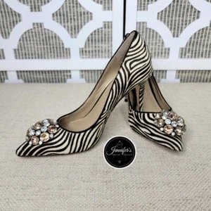 Ann Taylor NWOT Adria Brown & Cream Half Calf Stone Zebra Print Pump Size 5M - Picture 1 of 10