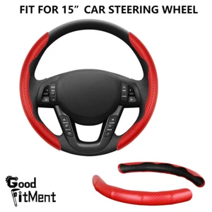 Cubierta de volante de coche de cuero rojo de fibra de carbono de 15" 38 cm antideslizante para universal - Imagen 1 de 15