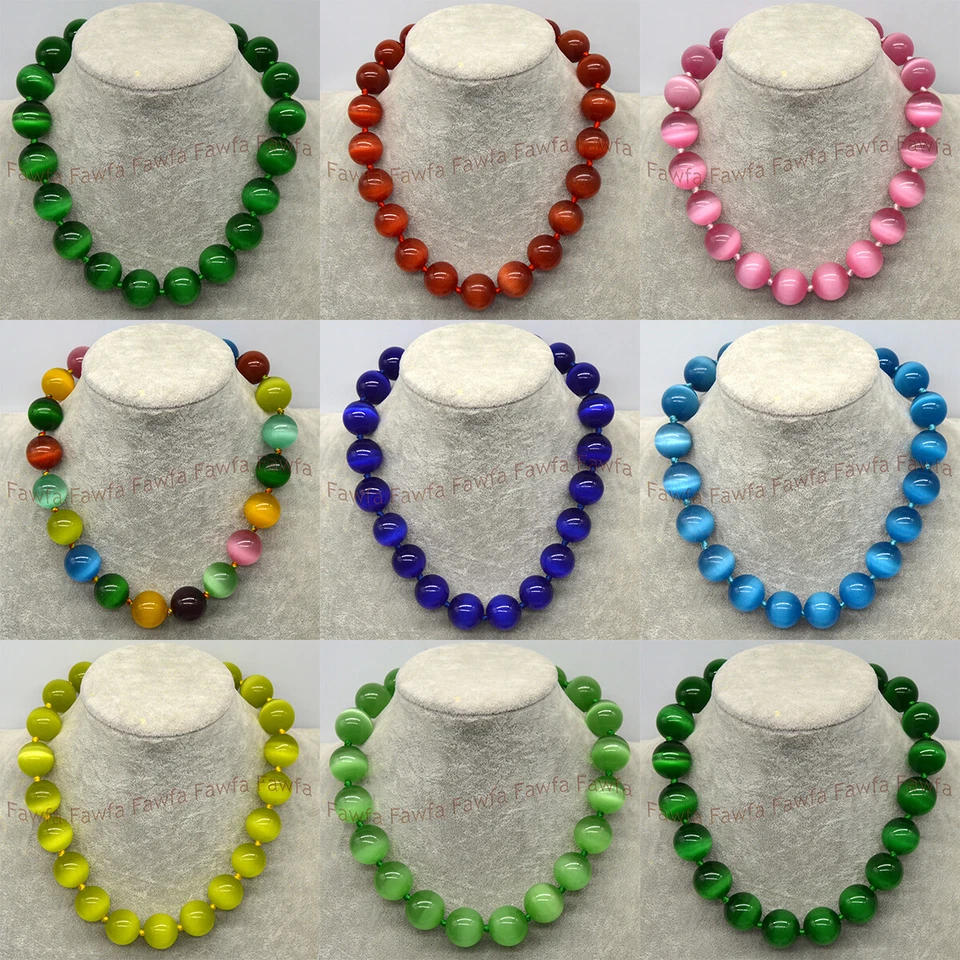 Enorme collar anudado a mano cuentas gemas redondas de 20 mm ojo de gato ópalo multicolor 18"" Foto 1 de 4