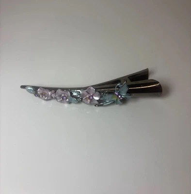 PURPLE BUTTERLFY FLOWER RHINESTONE METAL HAIR CLIP HAIR ACCESSORY - Image 1 of 3