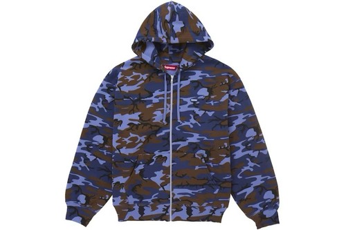 Felpa con cappuccio e zip Supreme Small Box • Blu Mimetico • XL • SS25 • Nuova Sigillata