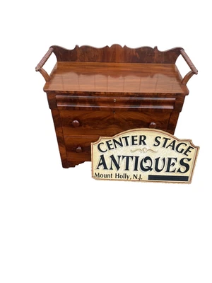 65494 Burled  Mahogany Washstand Dresser Chest With Towel Bars - Image 1 of 4