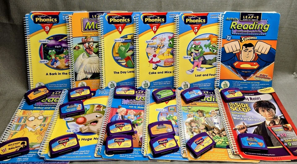 (12) LeapFrog LeapPad Leap Books & Cartridge Phonics Reading Math & More  - Image 1 of 4