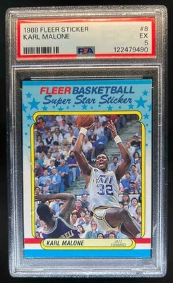 1988-89 Fleer Karl Malone Stickers #8 Jazz PSA 5 - Image 1 of 2