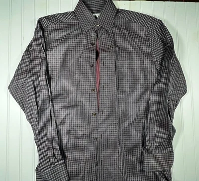 Camisa de vestir Ermenegildo Zegna de algodón para hombre L cuadros ventana borgoña Italia Foto 1 de 4