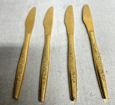 JH Carlisle Ramo Dorado Cubiertos Tono Dorado Floral Conjunto Lote de 4 Cuchillos 8 5/8" Foto 1 de 4