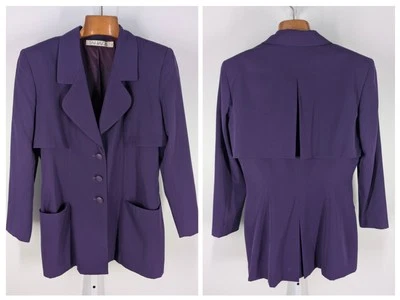 Chaqueta Blazer Elie Tahari Vintage Años 80 AW 1989 Púrpura Profundo Power Talla 12 Nueva Ola  Foto 1 de 4