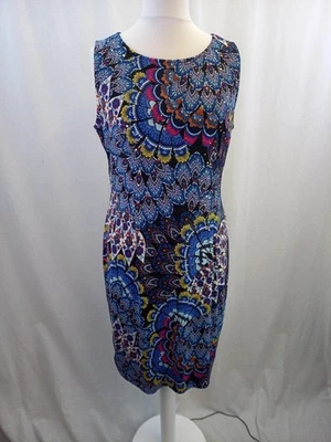 Joseph Ribkoff Dress Blue Pink Orange Sequins Knee-Length Stretch Lined Size 16 - Image 1 of 4