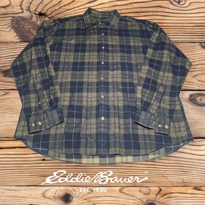 Vintage Eddie Bauer Herren Karo L/S Cord Button Down Hemd Blau Hellbraun L - Bild 1 von 7