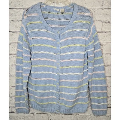 Cárdigan suéter vintage de punto de algodón cottagecore abuela rayas Cherokee XL. Foto 1 de 4